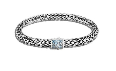 Sterling Silver Classic Chain Reversible bracelet Blue Topaz and Sapphire - Tapper's Jewelry 