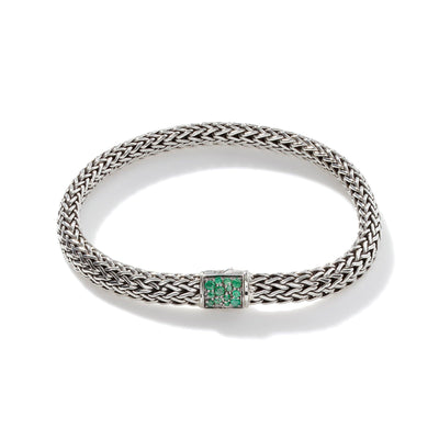 Sterling Silver Classic Chain Reversible Bracelet Emerald and Sapphire