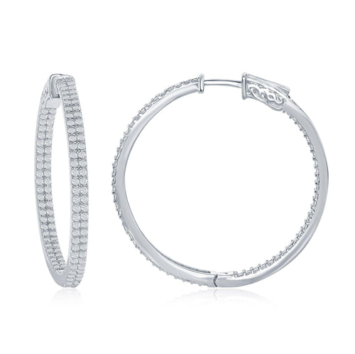 Cubic Zirconia Inside Out Double Hoop Earrings in Sterling Silver