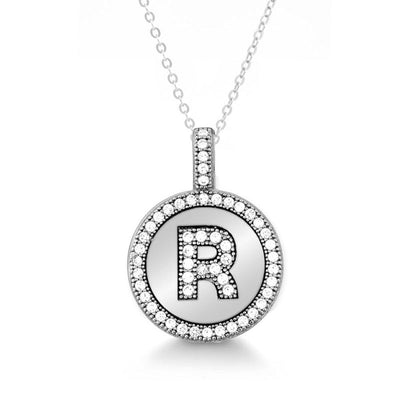 STERLING SILVER CUBIC ZIRCONIA INITIAL R PENDANT WITH CHAIN
