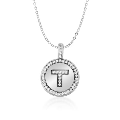 STERLING SILVER CUBIC ZIRCONIA INITIAL T PENDANT WITH CHAIN - Tapper's Jewelry 