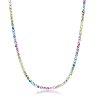 STERLING SILVER CUBIC ZIRCONIA RAINBOW NECKLACE - Tapper's Jewelry 