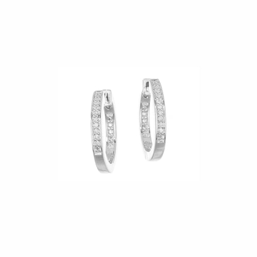 Sterling Silver and Pave Diamond Huggie Earrings
