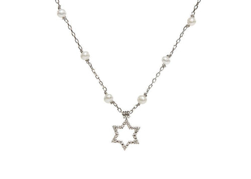 Sterling Silver Diamond and Cultured Pearl  Necklace