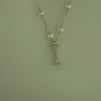 Sterling Silver Diamond and Cultured Pearl  Necklace - Tapper's Jewelry 