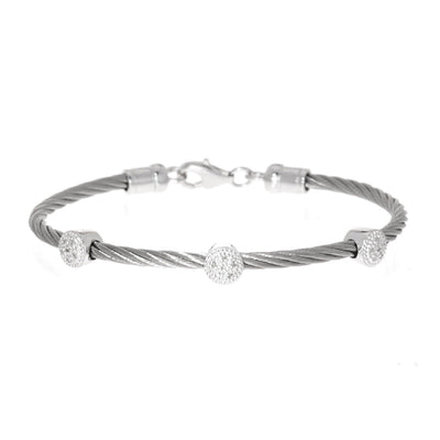Sterling Silver and Stainless Steel Diamond Circle Station Bracelet