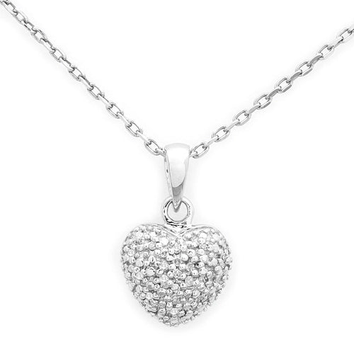 Sterling Silver Diamond Puffy Heart Necklace