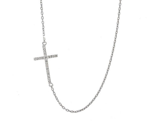 Sterling Silver Diamond Sideways Cross Necklace