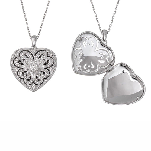 Sterling Silver and Diamond Heart Locket Necklace