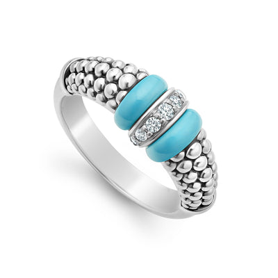 Sterling Silver Caviar Beaded Diamond Ring