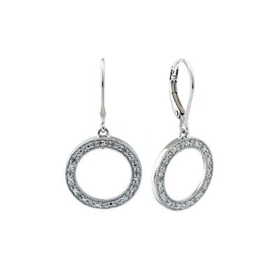 Sterling Silver Open Circle Diamond Drop Earrings