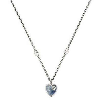 STERLING SILVER GUCCI BLUE HEART PENDANT NECKLACE - Tapper's Jewelry 