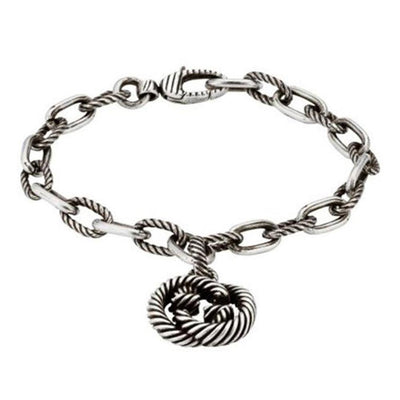 STERLING SILVER GUCCI INTERLOCKING G CHARM BRACELET