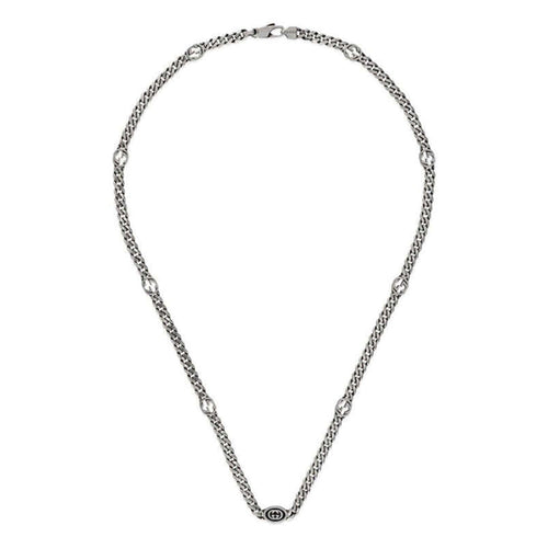 Gucci Black Enamel Station Necklace in Sterling Silver