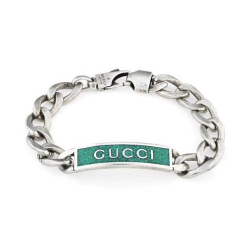 Gucci Stainless Steel Turquoise Enamel Station Bracelet