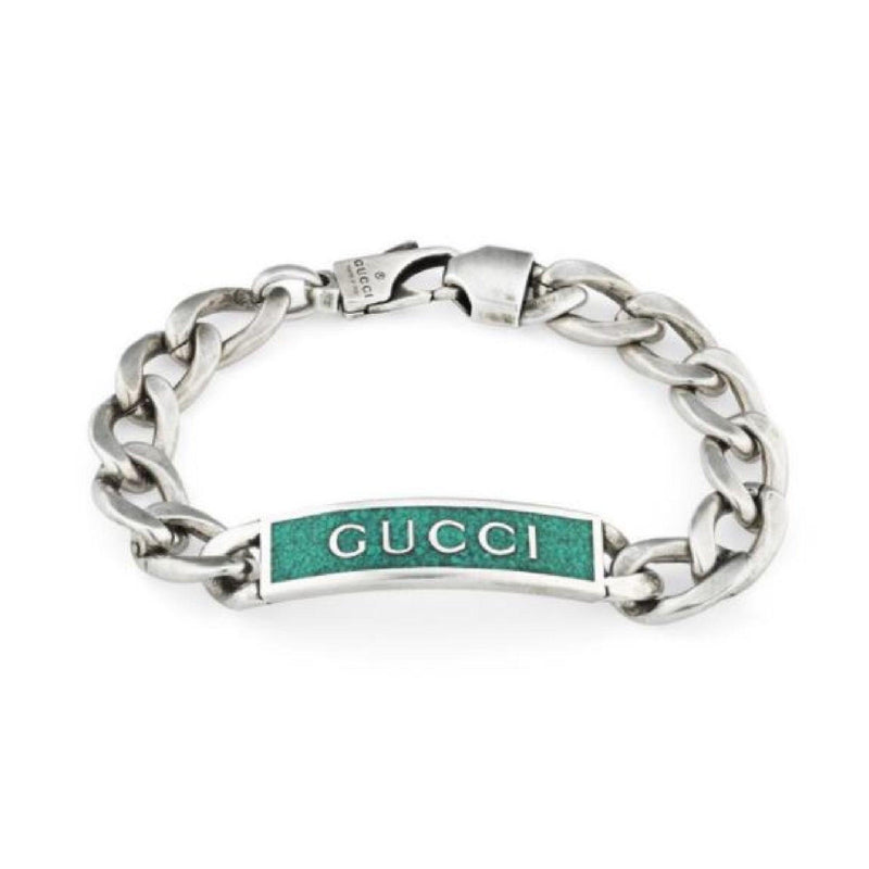 Gucci Tag Sterling Silver Enamel Necklace