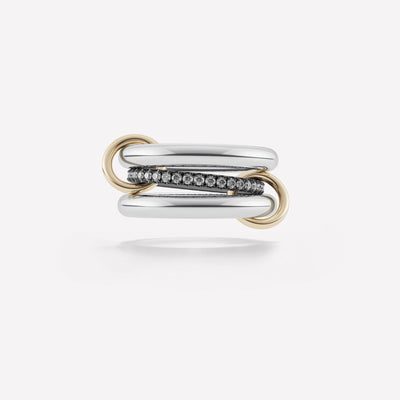 STERLING SILVER RHODIUM AND 18K YELLOW GOLD LINKED RINGS - Tapper's Jewelry 