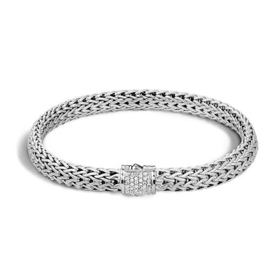 STERLING SILVER WOVEN BRACELET WITH DIAMOND CLASP - Tapper's Jewelry 