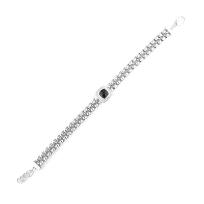 STERLING SILVER/STAINLESS STEEL AGATE AND DIAMOND BRACELET