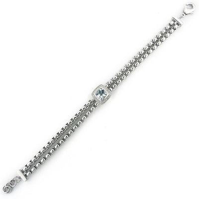 STERLING SILVER/STAINLESS STEEL BLUE TOPAZ DIAMOND BRACELET - Tapper's Jewelry 