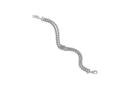 Sterling Silver and Stainless Steel Double Row Box Chain Heart Bracelet