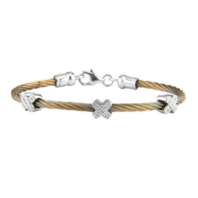 STERLING SILVER/STAINLESS STEEL DIAMOND BRACELET - Tapper's Jewelry 