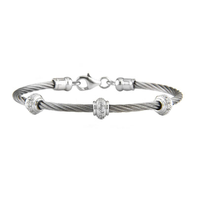 STERLING SILVER/STAINLESS STEEL DIAMOND BRACELET - Tapper's Jewelry 