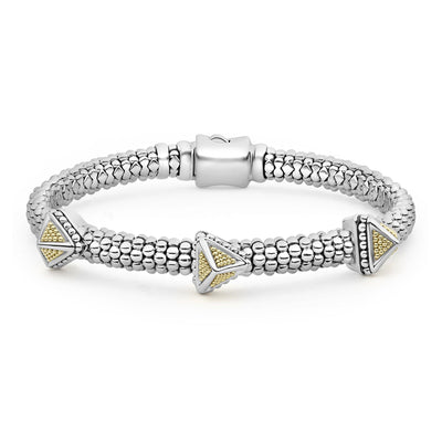 Silver and 18K Yellow Gold Caviar Pyramid Bracelet