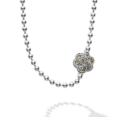 Sterling Silver Caviar Beaded Love Knot Necklace