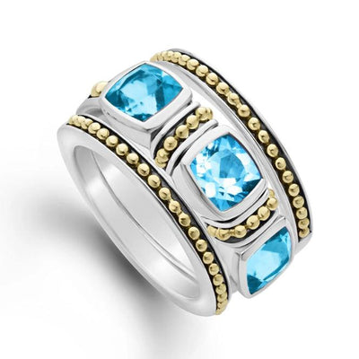 SWISS BLUE TOPAZ CAVIAR STACKING RINGS - Tapper's Jewelry 