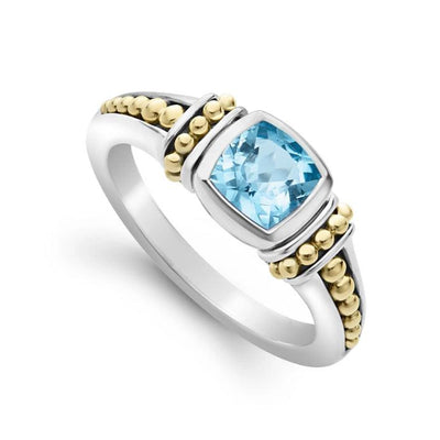 Sterling Silver and 18K Yellow Gold Caviar Blue Topaz Ring