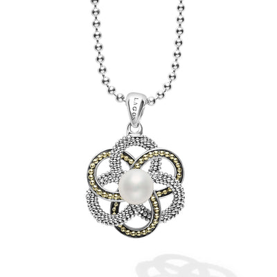 TWO TONE LOVE KNOT PEARL PENDANT NECKLACE - Tapper's Jewelry 