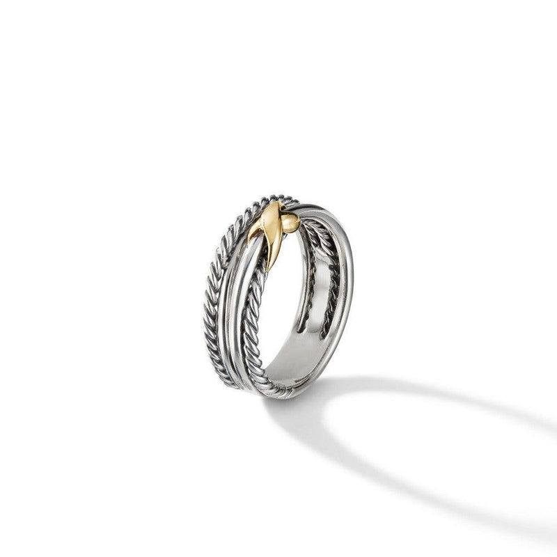 X Crossover Band Ring in Sterling Silver with 18K Yellow Gold