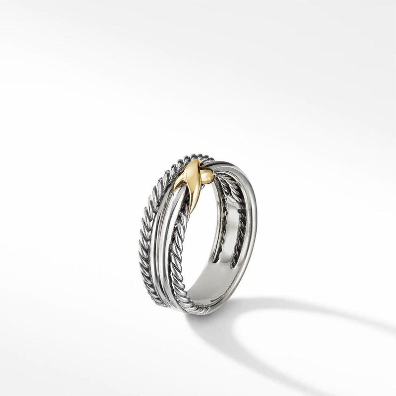 X Crossover Band Ring in Sterling Silver with 18K Yellow Gold
