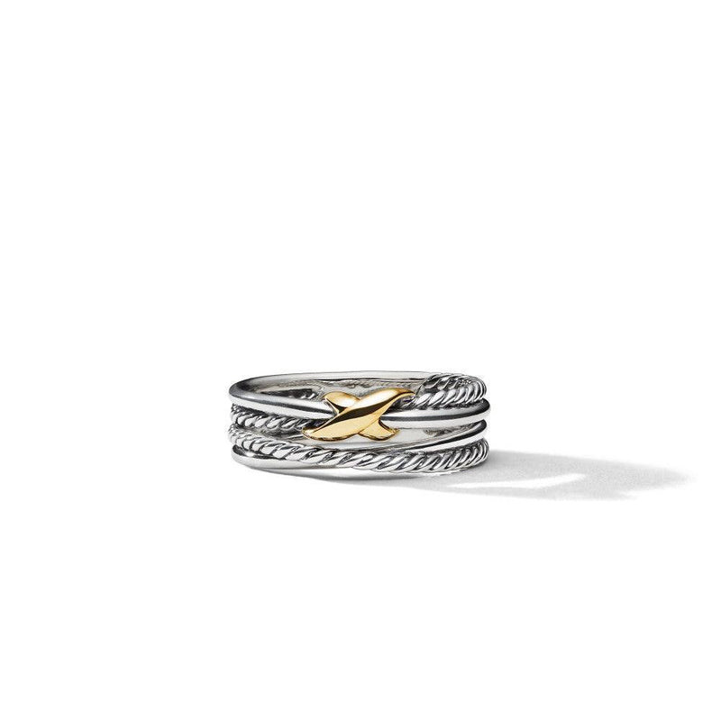 X Crossover Band Ring in Sterling Silver with 18K Yellow Gold