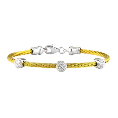 Sterling Silver and Yellow Stainless Steel Diamond Rondel Station Bracelet